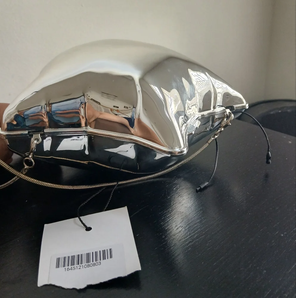 NWT Zara METALLIC SILVER BALLOON STAR SHAPED BOX CLUTCH crossbody PURSE NEW - Picture 10 of 16